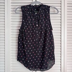 Zadig & Voltaire Silk Scull Print Sleeveless Blouse Top Washed Black Size Small